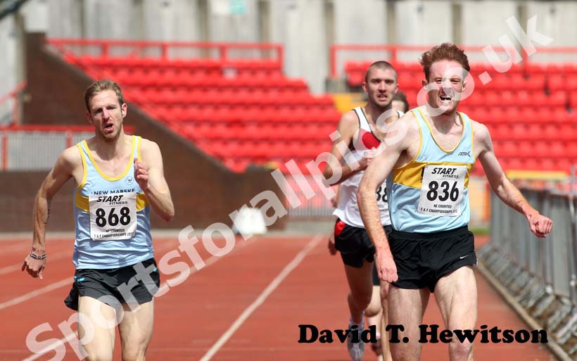 868 Andy Wiles battles with Richard Morrell (both New Marske) very close 1500 metres, North East Champs.